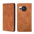 For Sharp Aquos R8 Pro SH-51 Skin Feel Magnetic Leather Phone Case(Light Brown) - 1