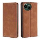 For Sharp Aquos R9 Skin Feel Magnetic Leather Phone Case(Light Brown) - 1