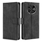 For Tecno Spark 30C 4G Skin Feel Crocodile Magnetic Clasp Leather Phone Case(Black) - 1