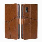 For Sharp Aqous Wish3 Geometric Stitching Leather Phone Case(Light Brown) - 1