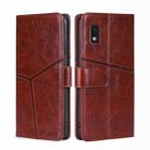 For Sharp Aqous Wish3 Geometric Stitching Leather Phone Case(Dark Brown) - 1