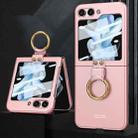 For Samsung Galaxy Z Flip5 GKK Ultra-thin PC Full Coverage Phone Case with Ring Holder / Tempered Film(Pink) - 1