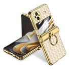 For vivo X Flip GKK  Shaft Electroplated Plain Leather Woven Texture Phone Case with Ring(Champagne Gold) - 1