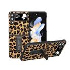 For Samsung Galaxy Z Flip4 Black Edge Leopard Phone Case with Holder(Champagne Gold) - 1