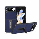 For Samsung Galaxy Z Flip4 Black Edge Genuine Leather Mino Phone Case with Holder(Royal Blue) - 1