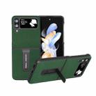 For Samsung Galaxy Z Flip4 Black Edge Genuine Leather Mino Phone Case with Holder(Green) - 1