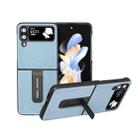 For Samsung Galaxy Z Flip4 Black Edge Genuine Leather Mino Phone Case with Holder(Blue) - 1