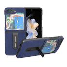 For Samsung Galaxy Z Flip5 Black Edge Genuine Leather Mino Phone Case with Holder(Royal Blue) - 1