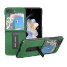For Samsung Galaxy Z Flip5 Black Edge Genuine Leather Mino Phone Case with Holder(Green) - 1