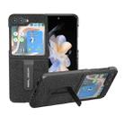 For Samsung Galaxy Z Flip5 Black Edge Genuine Leather Mino Phone Case with Holder(Black) - 1