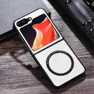 For Samsung Galaxy Z Flip5 Magsafe Magnetic Ring Leather Texture Phone Case(White) - 1