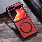 For Samsung Galaxy Z Flip5 Magsafe Magnetic Ring Leather Texture Phone Case(Red) - 1