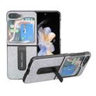 For Samsung Galaxy Z Flip5 Diamond Series Black Edge Phone Case with Holder(Silver) - 1