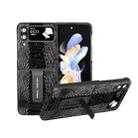 For Samsung Galaxy Z Flip4 Genuine Leather Weilai Series Phone Case with Holder(Black) - 1