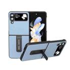 For Samsung Galaxy Z Flip4 ABEEL Genuine Leather Wave Black Edge Phone Case with Holder(Blue) - 1