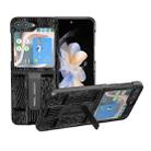 For Samsung Galaxy Z Flip5 ABEEL Genuine Leather Mahjong Texture Series Phone Case with Holder(Black) - 1