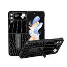 For Samsung Galaxy Z Flip4 ABEEL Genuine Leather Crocodile Pattern Phone Case with Holder(Black) - 1