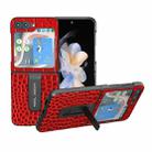 For Samsung Galaxy Z Flip5 ABEEL Genuine Leather Crocodile Pattern Phone Case with Holder(Red) - 1