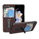 For Samsung Galaxy Z Flip5 ABEEL Genuine Leather Crocodile Pattern Phone Case with Holder(Coffee) - 1