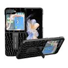 For Samsung Galaxy Z Flip5 ABEEL Genuine Leather Crocodile Pattern Phone Case with Holder(Black) - 1