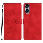 For Honor 70 Flower Butterfly Embossing Pattern Leather Phone Case(Red) - 1