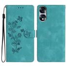 For Honor 70 Flower Butterfly Embossing Pattern Leather Phone Case(Sky Blue) - 1