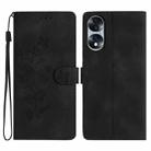 For Honor 70 Flower Butterfly Embossing Pattern Leather Phone Case(Black) - 1