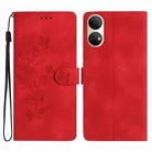 For Honor X7 / Play 30 Plus Flower Butterfly Embossing Pattern Leather Phone Case(Red) - 1