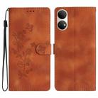 For Honor X7 / Play 30 Plus Flower Butterfly Embossing Pattern Leather Phone Case(Brown) - 1