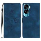 For Honor 90 Lite Flower Butterfly Embossing Pattern Leather Phone Case(Blue) - 1