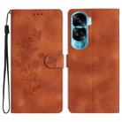 For Honor 90 Lite Flower Butterfly Embossing Pattern Leather Phone Case(Brown) - 1