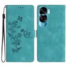 For Honor 90 Lite Flower Butterfly Embossing Pattern Leather Phone Case(Sky Blue) - 1