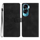 For Honor 90 Lite Flower Butterfly Embossing Pattern Leather Phone Case(Black) - 1