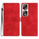 For Honor 90 Pro Flower Butterfly Embossing Pattern Leather Phone Case(Red) - 1