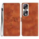 For Honor 90 Pro Flower Butterfly Embossing Pattern Leather Phone Case(Brown) - 1