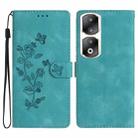 For Honor 90 Pro Flower Butterfly Embossing Pattern Leather Phone Case(Sky Blue) - 1