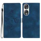 For Honor 90 Flower Butterfly Embossing Pattern Leather Phone Case(Blue) - 1