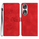 For Honor 90 Flower Butterfly Embossing Pattern Leather Phone Case(Red) - 1