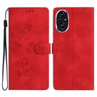 For Honor 200 Flower Butterfly Embossing Pattern Leather Phone Case(Red) - 1