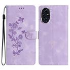 For Honor 200 Flower Butterfly Embossing Pattern Leather Phone Case(Purple) - 1