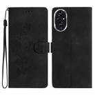 For Honor 200 Flower Butterfly Embossing Pattern Leather Phone Case(Black) - 1