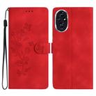 For Honor 200 Pro Flower Butterfly Embossing Pattern Leather Phone Case(Red) - 1