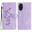 For Honor 200 Pro Flower Butterfly Embossing Pattern Leather Phone Case(Purple) - 1