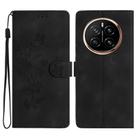 For Honor Magic7 Pro Flower Butterfly Embossing Pattern Leather Phone Case(Black) - 1