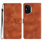 For Honor 400 Global 156.5mm Flower Butterfly Embossing Pattern Leather Phone Case(Brown) - 1