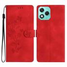 For Honor 400 Lite Global Flower Butterfly Embossing Pattern Leather Phone Case(Red) - 1