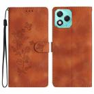 For Honor 400 Lite Global Flower Butterfly Embossing Pattern Leather Phone Case(Brown) - 1