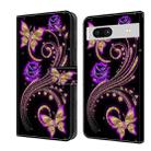 For Google Pixel 7a Crystal 3D Shockproof Protective Leather Phone Case(Purple Flower Butterfly) - 1