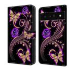 For Google Pixel 6 Pro Crystal 3D Shockproof Protective Leather Phone Case(Purple Flower Butterfly) - 1
