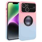 For iPhone 14 Plus Gradient Silicone Shockproof Magsafe Phone Case with Lens Film(Pink Blue) - 1